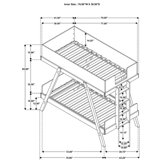 Frankie Twin Over Twin Bunk Bed with 7-inch Mattresses White