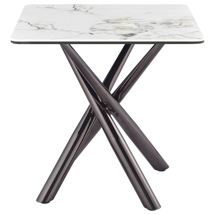 Carvell Square Sintered Stone End Side Table Mirage White