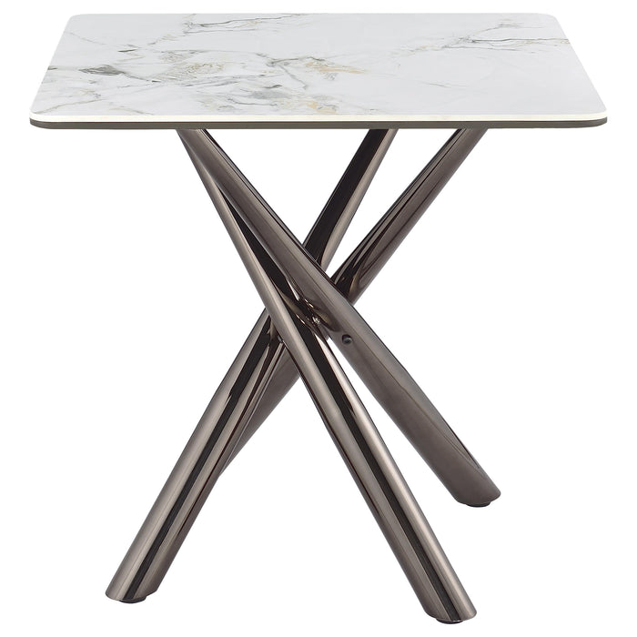 Carvell Square Sintered Stone End Side Table Mirage White