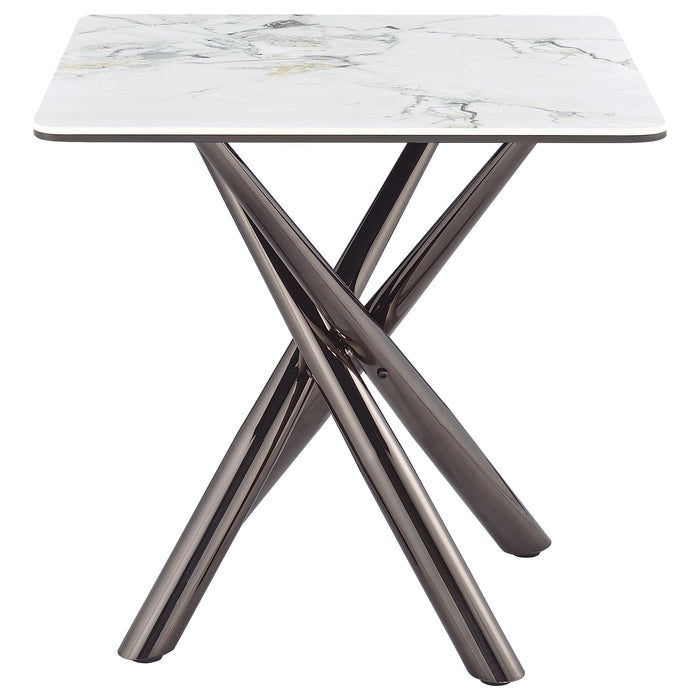 Carvell Square Sintered Stone End Side Table Mirage White