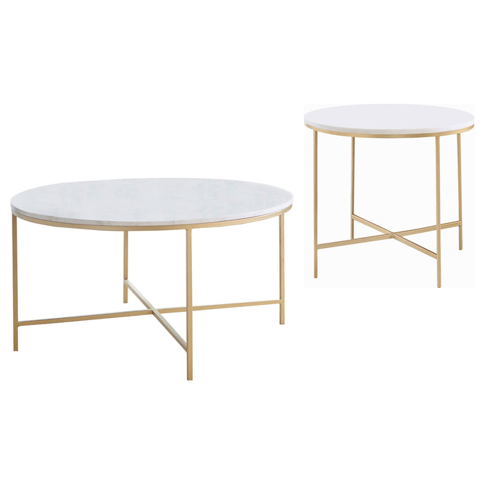 Ellison 2-piece Round Marble Coffee and End Table Set White