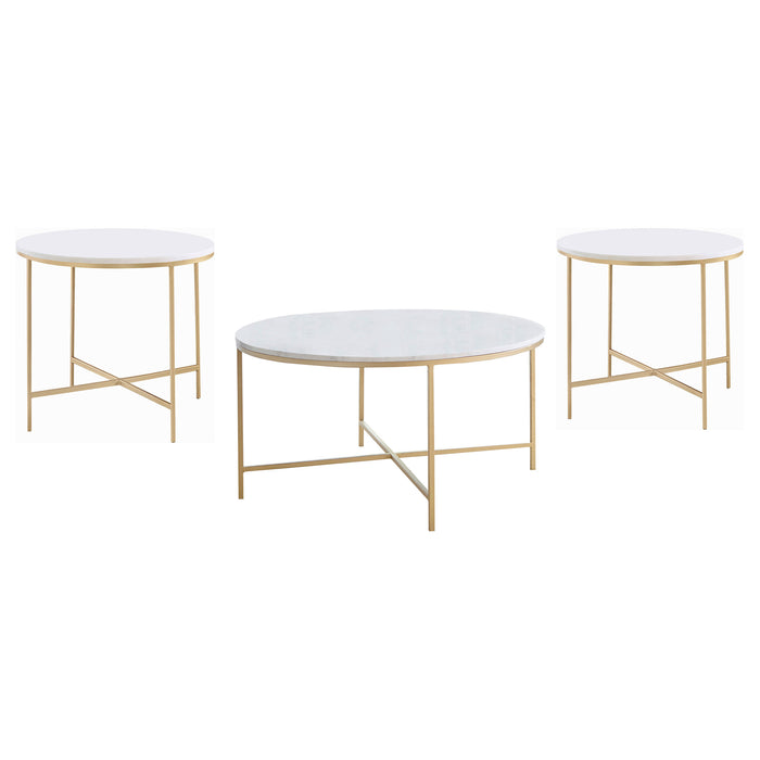 Ellison 3-piece Round Marble Coffee and End Table Set White