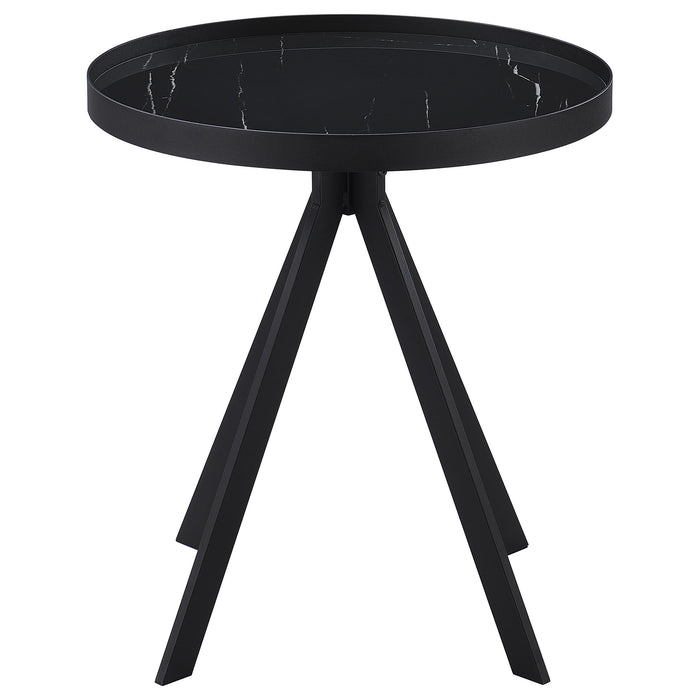 Briggs Round Marble Printed Glass Top End Table Black