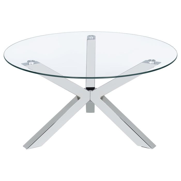 Kenzie Round Tempered Glass Top Cocktail Coffee Table Chrome