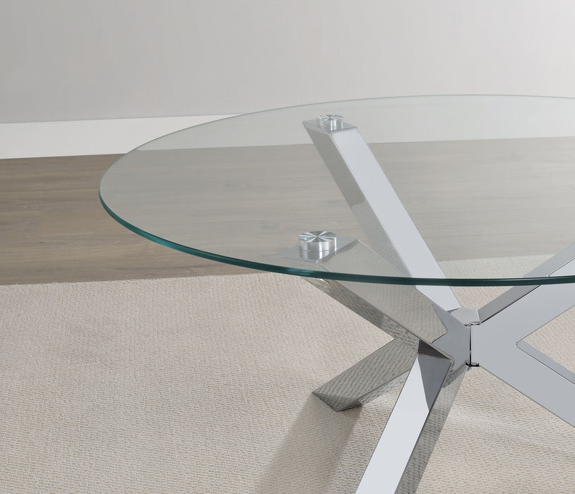 Kenzie Round Tempered Glass Top Cocktail Coffee Table Chrome