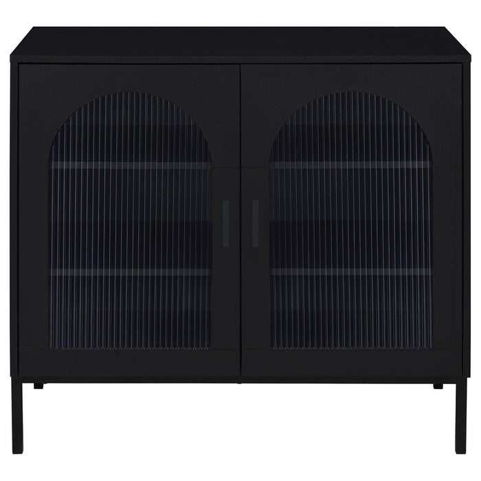 Jess 2-door Arched Fluted Glass Accent Cabinet Black