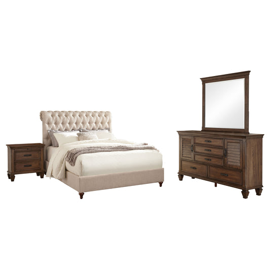 Devon 4-piece Full Bedroom Set Beige and Burnished Oak