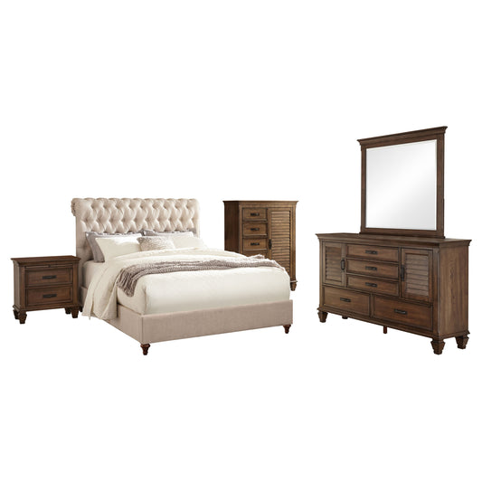 Devon5-piece Full Bedroom Set Beige and Burnished Oak