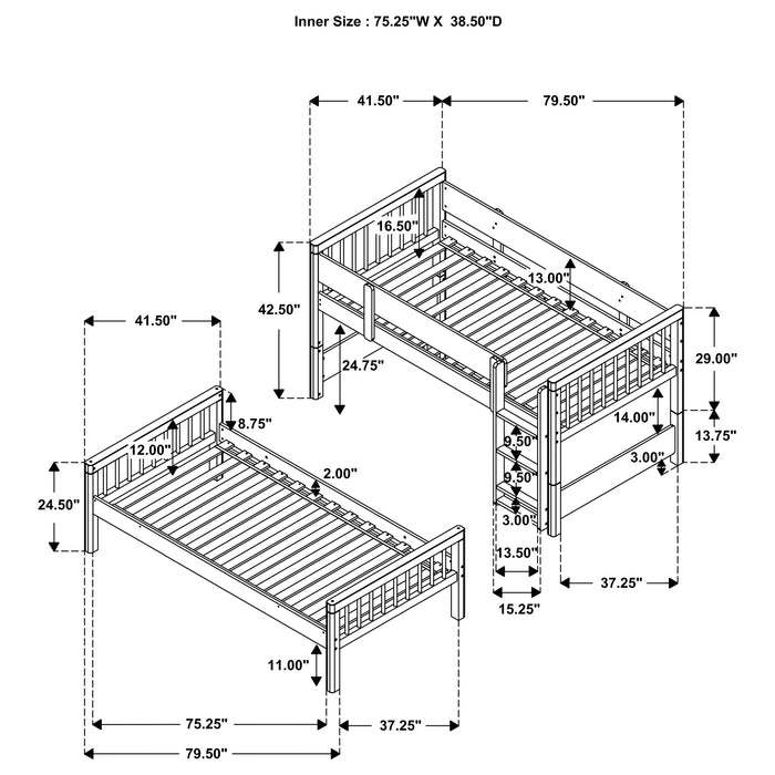 Dakota Wood Twin Over Twin Bunk Bed Natural