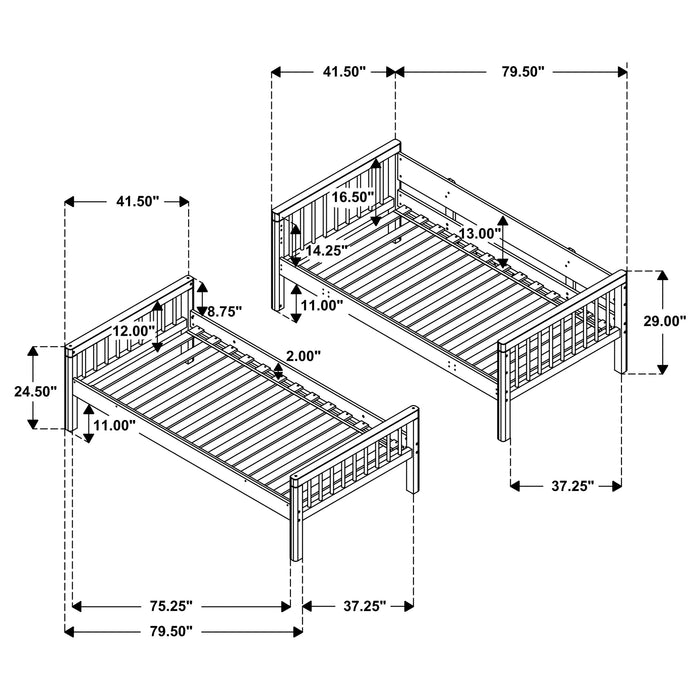 Dakota Wood Twin Over Twin Bunk Bed Natural