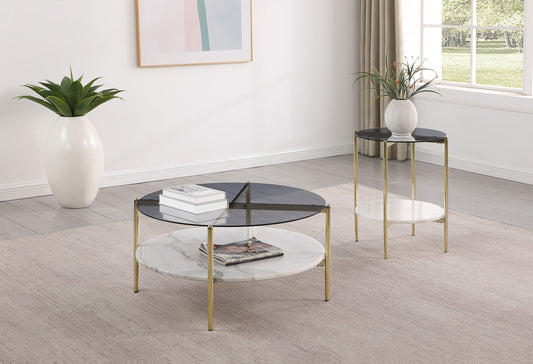 Jonelle 2-piece Round Coffee and End Table Set Gold