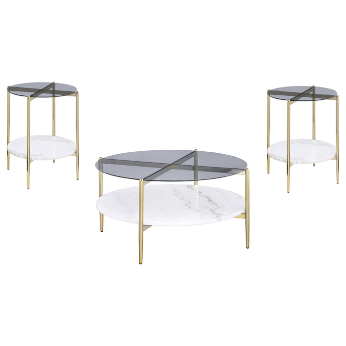 Jonelle 3-piece Round Coffee and End Table Set Gold