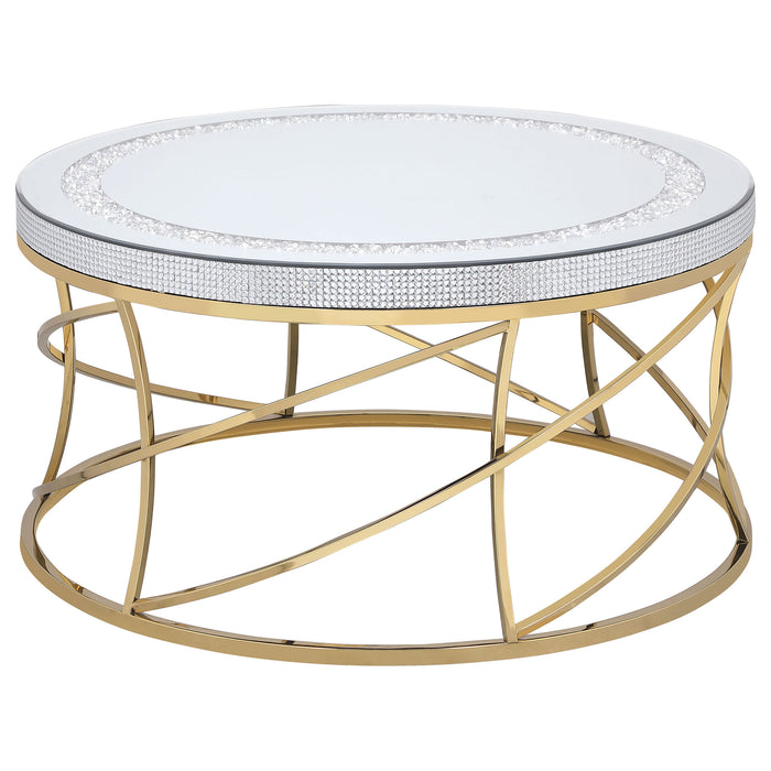 Elise 2-piece Round Mirror Top Coffee and End Table Set Gold